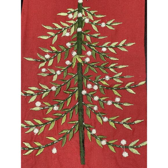 VTG Pier 1 Imports 100% Cotton Red Green White Christmas Tree Polkadot Tea Towel - Picture 3 of 11